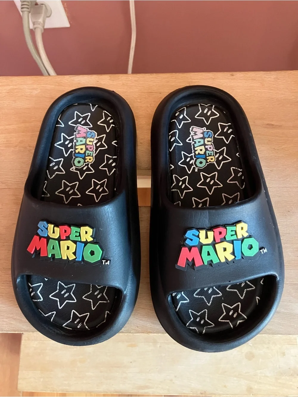 Super Mario Black Kids Slide Sandals with Colorful Logo